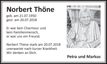 Anzeige von Norbert Thöne von  Sonntags-Post 
