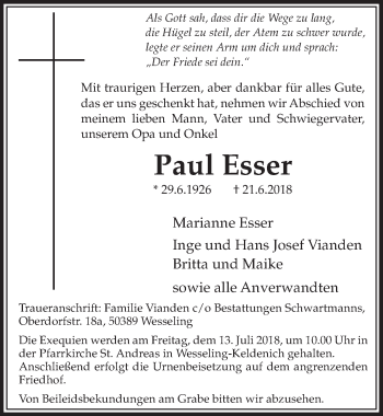 Anzeige von Paul Esser von  Schlossbote/Werbekurier 