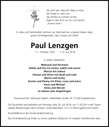 Anzeige von Paul Lenzgen von OB