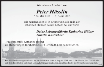 Anzeige von Peter Hässlin von  Werbepost 