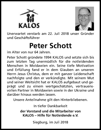 Anzeige von Peter Schott von HS