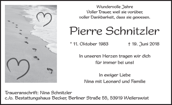 Anzeige von Pierre Schnitzler von  Blickpunkt Euskirchen 