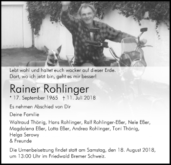 Anzeige von Rainer Rohlinger von GS