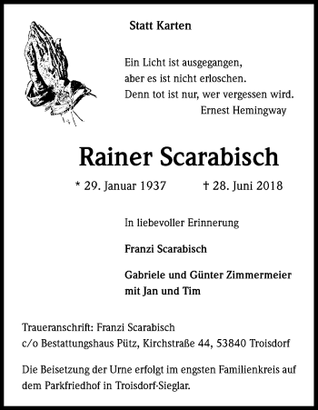 Anzeige von Rainer Scarabisch von HS