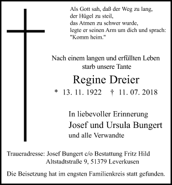 Anzeige von Regine Dreier von SLE