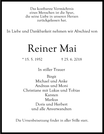 Anzeige von Reiner Mai von SLE