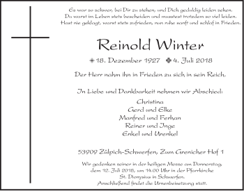 Anzeige von Reinold Winter von  Blickpunkt Euskirchen 
