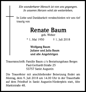 Anzeige von Renate Baum von HS