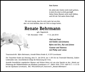 Anzeige von Renate Behrmann von SLE
