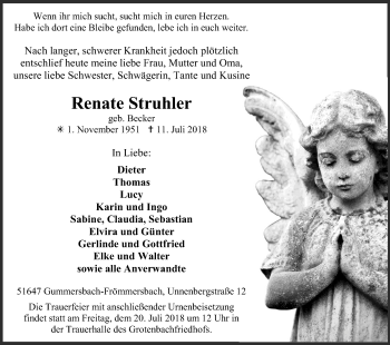 Anzeige von Renate Struhler von OB
