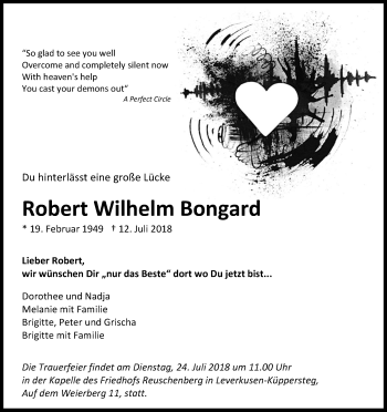 Anzeige von Robert Wilhelm Bongard von SLE