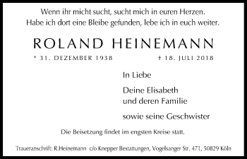 Anzeige von Roland Heinemann von EXKB