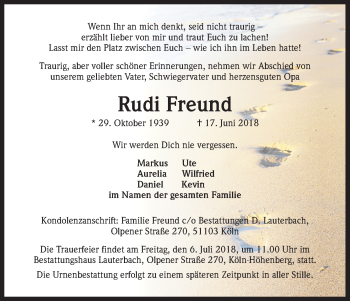 Anzeige von Rudi Freund von GS