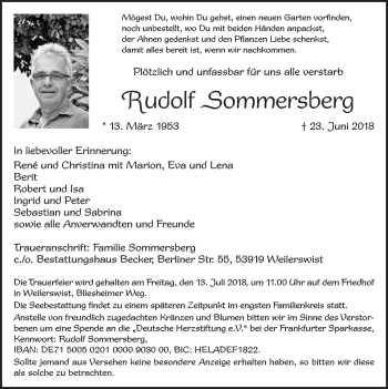 Anzeige von Rudolf Sommersberg von  Schlossbote/Werbekurier 