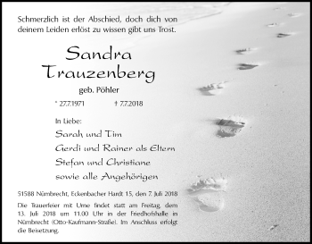 Anzeige von Sandra Trauzenberg von OB