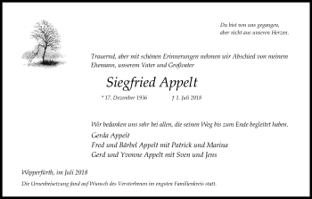 Anzeige von Siegfried Appelt von RON