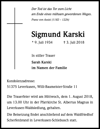 Anzeige von Sigmund Karski von SLE