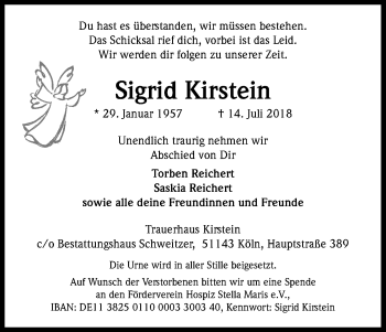 Anzeige von Sigrid Kirstein von OB