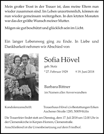 Anzeige von Sofia Hövel von GS