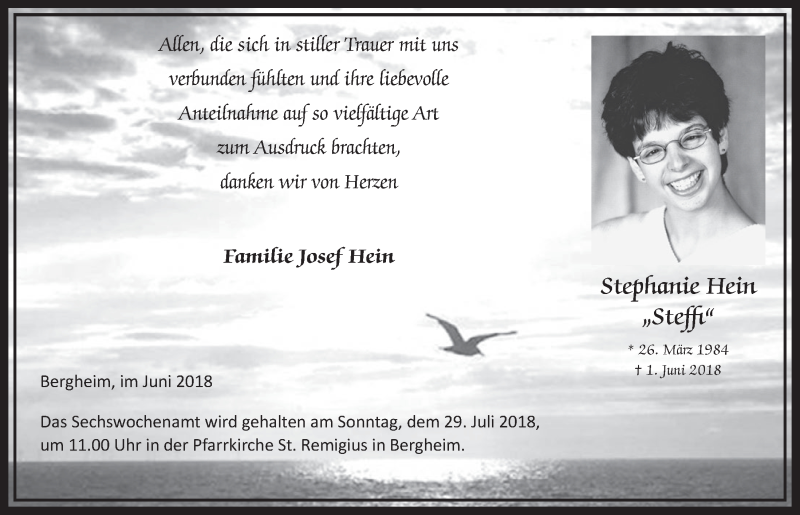  Traueranzeige für Stephanie Hein vom 14.07.2018 aus  Sonntags-Post 