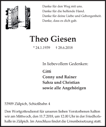 Anzeige von Theo Giesen von  Blickpunkt Euskirchen 