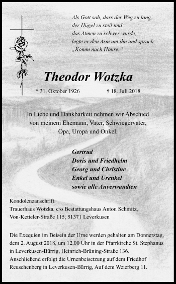 Anzeige von Theodor Wotzka von SLE