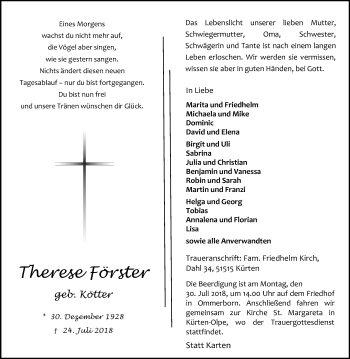 Anzeige von Therese Förster von RB