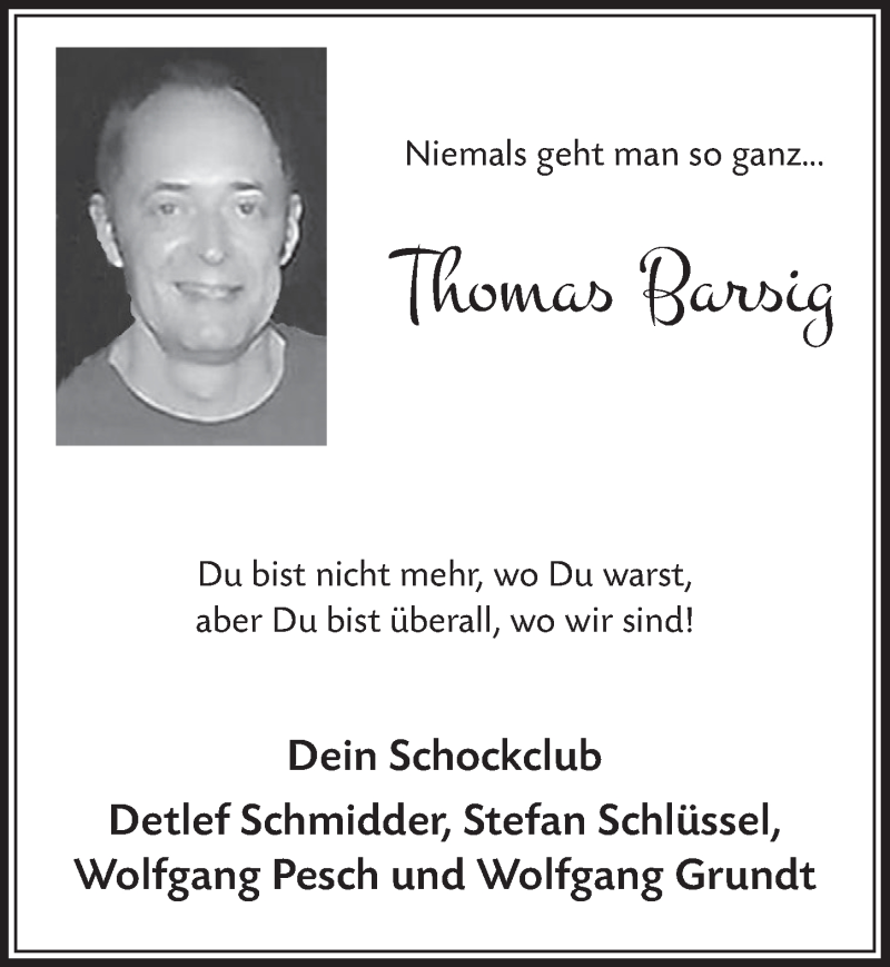  Traueranzeige für Thomas Barsig vom 07.07.2018 aus  Sonntags-Post 