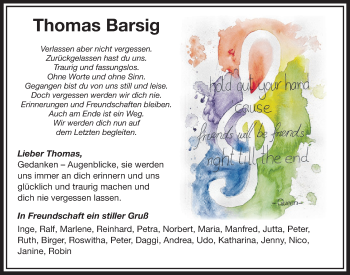 Anzeige von Thomas Barsig von  Sonntags-Post 