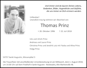 Anzeige von Thomas Prinz von GS