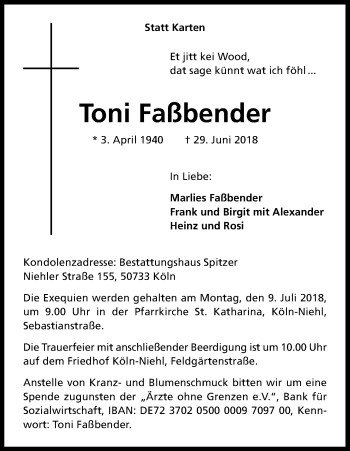 Anzeige von Toni Faßbender von GS