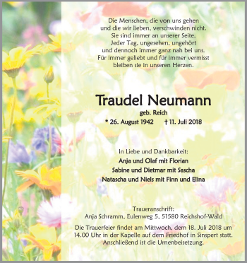 Anzeige von Traudel Neumann von OB