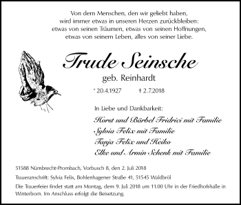 Anzeige von Trude Seinsche von OB