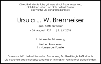 Anzeige von Ursula Brenneiser von RB