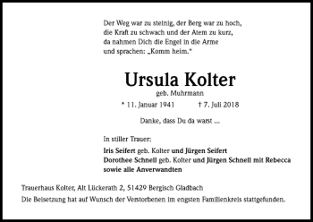 Anzeige von Ursula Kolter von RB
