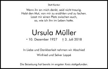 Anzeige von Ursula Müller von RB