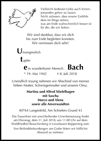 Anzeige von Ute Bach von SLE