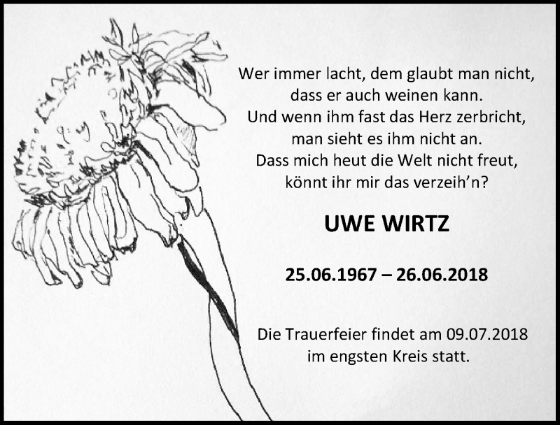  Traueranzeige für Uwe Wirtz vom 11.07.2018 aus  Werbepost 
