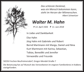 Anzeige von Walter Hahn von  Wochenende 