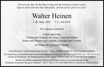 Anzeige von Walter Heinen von  Bergisches Handelsblatt 