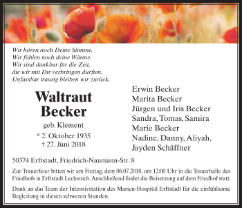Anzeige von Waltraut Becker von  Werbepost 