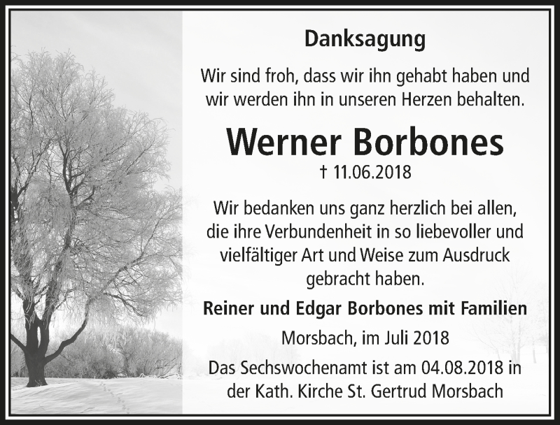  Traueranzeige für Werner Borbones vom 25.07.2018 aus  Lokalanzeiger 