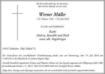 Anzeige von Werner Müller von EN