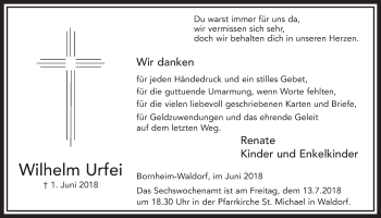 Anzeige von Wilhelm Urfei von  Schlossbote/Werbekurier 