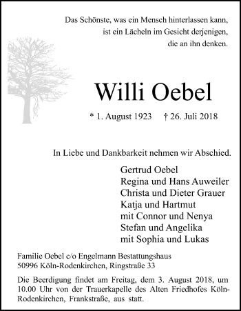 Anzeige von Willi Oebel von GS