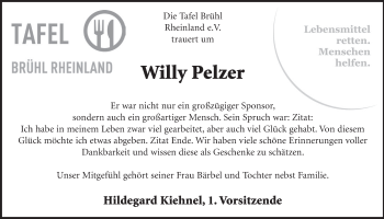 Anzeige von Willy Pelzer von  Schlossbote/Werbekurier 
