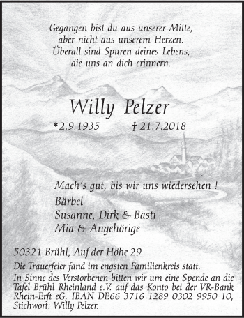 Anzeige von Willy Pelzer von  Schlossbote/Werbekurier 