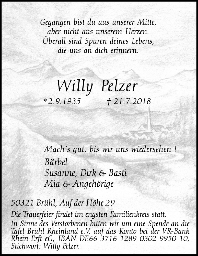  Traueranzeige für Willy Pelzer vom 28.07.2018 aus KL