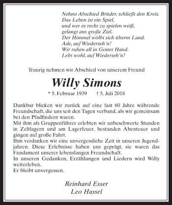Anzeige von Willy Simons von  Werbepost 