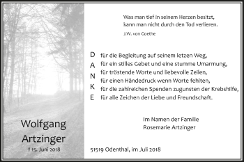 Anzeige von Wolfgang Artzinger von  Bergisches Handelsblatt 